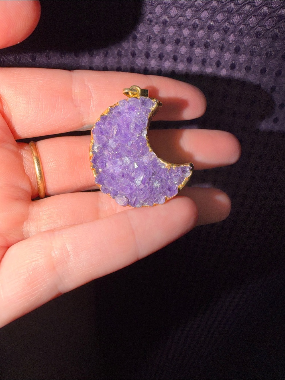 Purple amethyst Crescent Druzy Pendant